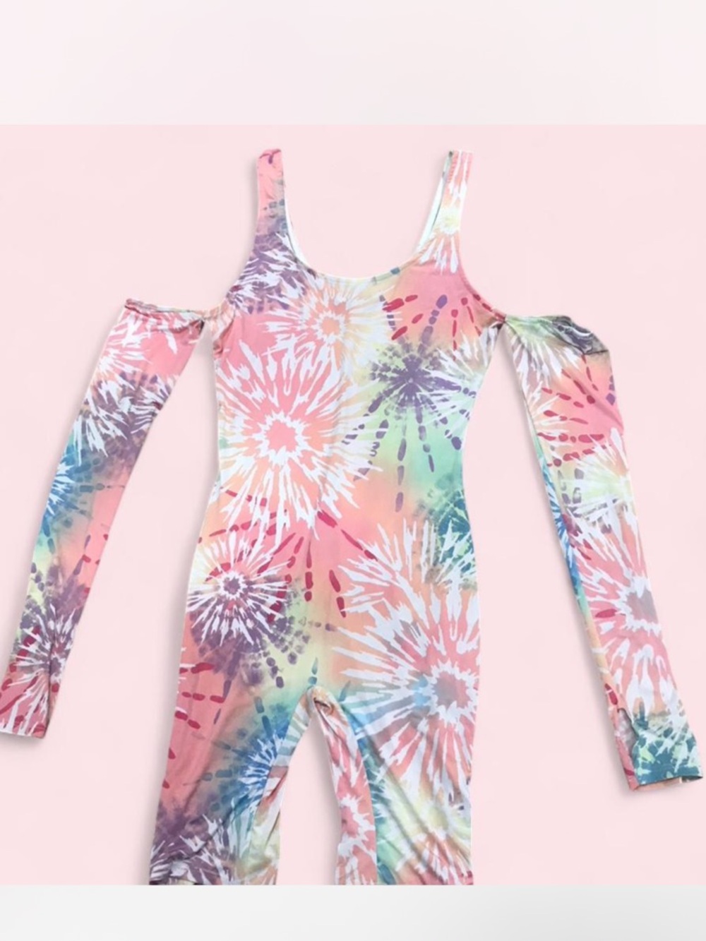Fashion Nova Pastel Tie-Dye Cold-Shoulder Romper Color:multicolor Size:M
